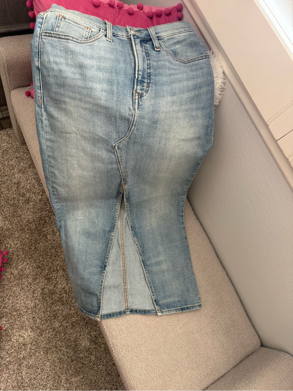Ariat Light Blue Straight Leg Denim Skirt with Front Slit. Brand New with Tags
